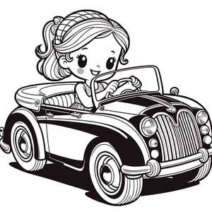 fille dans une voiture retro